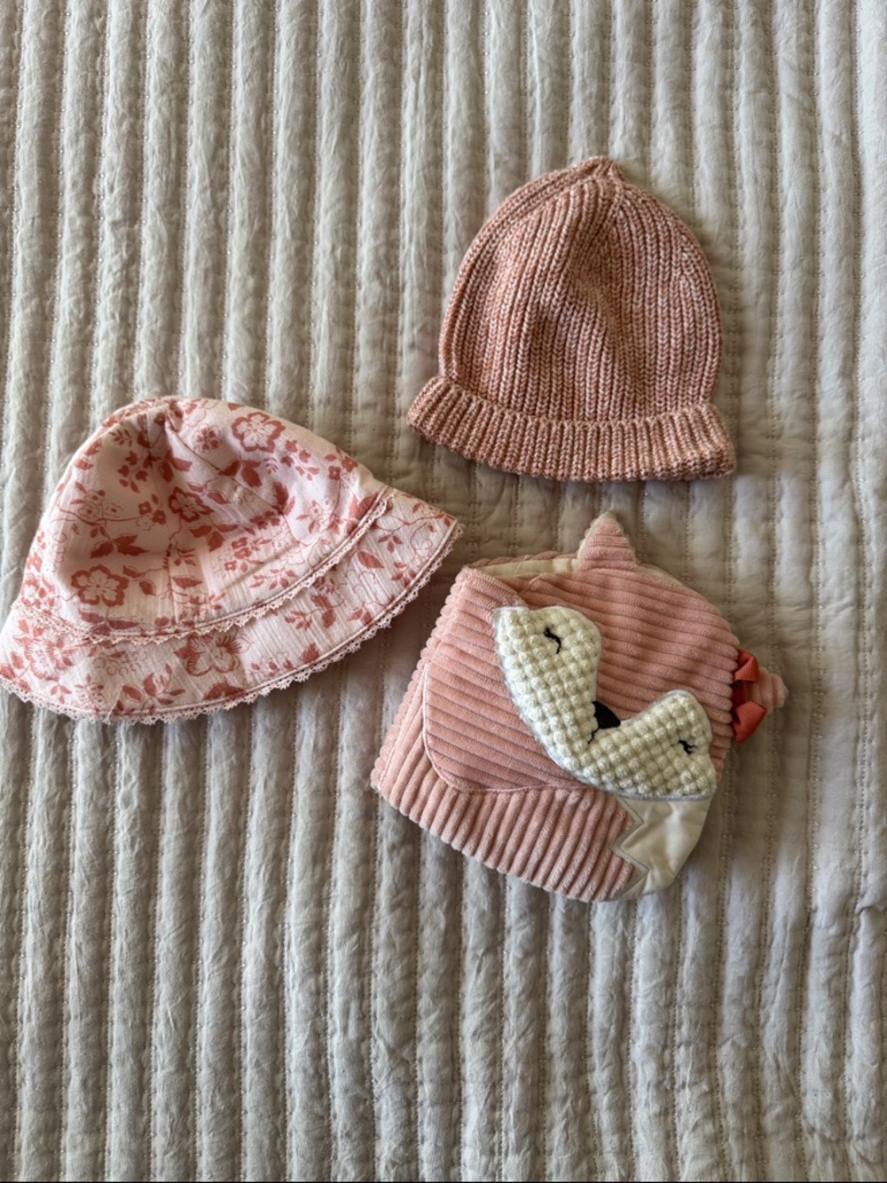 Kids Pink Hat Set - Soft Blush Bucket by Janie and Jack 3-6 Mo , Knit Beanie 0-6